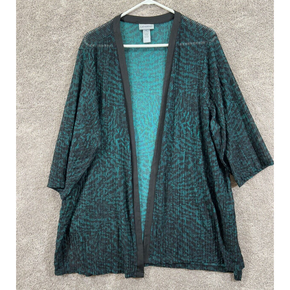 Catherines Sweaters - Catherines Cardigan Womens 26-28=3X Green Black Open Front Sweater Open Knit